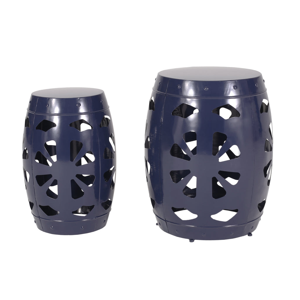 Sheila Outdoor Metal Side Tables, Navy Blue Noble House
