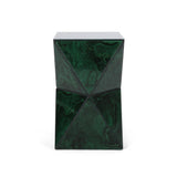 Aami Tempered Glass Hourglass Side Table, Malachite Finish