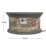 Chesney Outdoor 32" Round Light Weight Concrete Fire Pit - 40,000 BTU, Mixed Brown Noble House