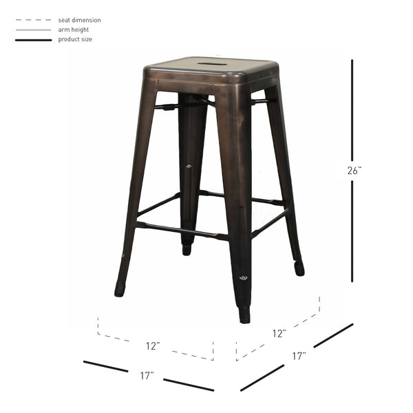 Metropolis Metal Backless Counter Stool Set of 4 - Stylish, Stackable, Durable for Home & Patio