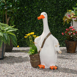 Farnum Outdoor Decorative Goose Planter, White and Brown Noble House