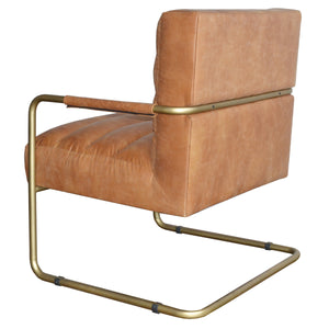 Peyton Bonded Leather Chair – Modern Vintage Design with Channel Tufting and Elegant Gold Finish