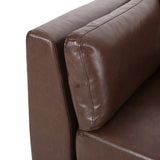 Warbler Contemporary Faux Leather Upholstered 3 Seater Sofa, Dark Brown and Espresso Noble House