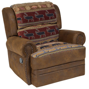 Porter Designs Hunter Wildlife Pattern Reversible to Leather-Look Transitional Recliner Brown 03-33C-11-8020N