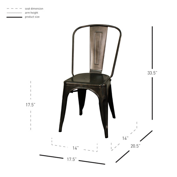 Metropolis Metal Side Chair Set of 4 - Classic Bistro Style for Dining Room or Café Decor