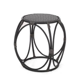 Noble House Byson Outdoor Boho Modern Wicker 3 Piece Chat Set, Gray and Black