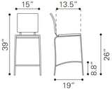 Zuo Modern Criss 100% Polyurethane, Steel Modern Commercial Grade Counter Stool Set - Set of 2 Espresso, Chrome 100% Polyurethane, Steel