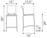 English Elm EE2959 100% Polyurethane, Steel Modern Commercial Grade Counter Chair Set - Set of 2 Espresso, Chrome 100% Polyurethane, Steel