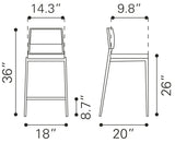 English Elm EE2953 100% Polyurethane, Plywood, Stainless Steel Modern Commercial Grade Counter Chair Set - Set of 2 Black, Silver 100% Polyurethane, Plywood, Stainless Steel