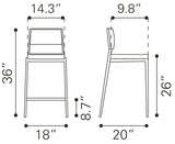 Zuo Modern Dolemite 100% Polyurethane, Plywood, Stainless Steel Modern Commercial Grade Counter Stool Set - Set of 2 Black, Silver 100% Polyurethane, Plywood, Stainless Steel