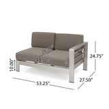 Cape Coral Half Round 6 Seater Sectional Set with Ottoman, Khaki and Silver Noble House