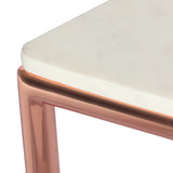 Corral Modern Glam Handcrafted Banswara Marble Top C-Shaped Side Table, White and Rose Gold Noble House