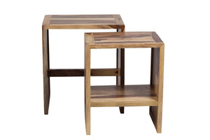 Porter Designs Sheesham Accents Solid Wood Set of 2 Nesting Natural End Table Natural 07-116-11-PDU07