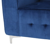 Sanders Modern Glam Velvet Cube Club Chair, Navy Blue and Chrome Noble House