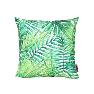 Palms Outdoor Cushion, 17.75" Square, Tropical Palm Fronds, Cream and Green Noble House