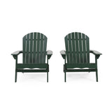 Malibu Outdoor Rustic Acacia Wood Folding Adirondack Chair (Set of 2), Dark Green