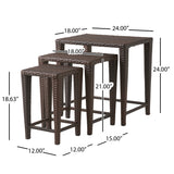 Outdoor Brown Wicker Nested Tables (Set of 3) Noble House