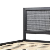 Lorent Rustic Acacia Wood and Rattan Queen Bed, Dark Gray Noble House