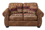 Porter Designs Hunter Wildlife Pattern Reversible to Leather-Look Transitional Loveseat Brown 01-33C-02-8020