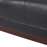 Raintree Mid Century Modern Faux Leather Tufted 3 Seater Sofa, Midnight Black and Espresso Noble House