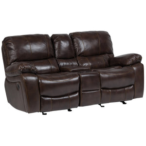 Porter Designs Ramsey Leather-Look Transitional Reclining Console Love Brown 03-112C-02-6013