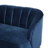 Amaia Mid-Century Modern Velvet Sofa with Seashell Backrest, Cobalt and Walnut Noble House
