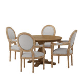 Noble House Joretta French Country Upholstered Wood 5 Piece Circular Dining Set, Natural and Light Gray