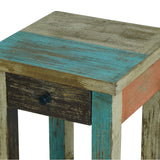 Noble House Meader Boho Handmade Distressed Mango Wood Large Side Table, Multicolored