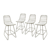 Niez Outdoor Wire Counter Stools with Cushions, Light Brass and Ivory Noble House