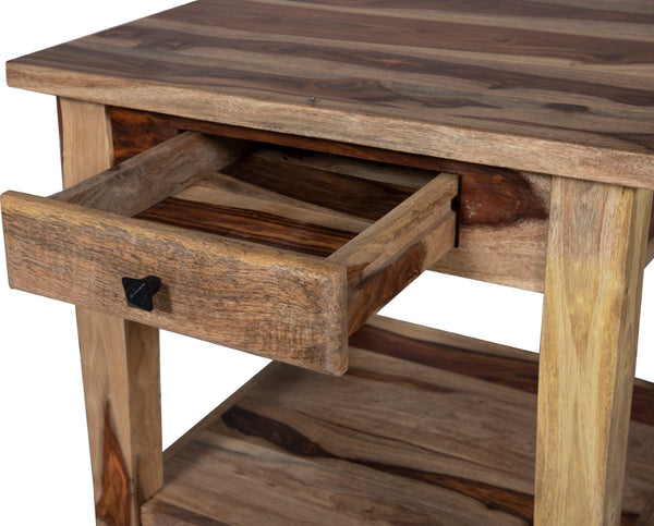 Porter Designs Taos Solid Sheesham Wood Natural End Table Natural 05-196-24-9010N
