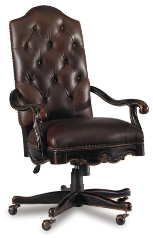 Hooker Furniture Grandover Traditional-Formal Tilt Swivel Chair in Poplar Solids, Cherry, Walnut & Maple Veneers, Golden Madrone Burl, Bonded Leather, Resin 5029-30220