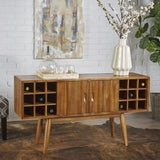 Edlyn Mid Century Light Oak Finished Wood Bar Cabinet Noble House