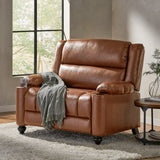 Leet Contemporary Faux Leather Oversized Pushback Recliner, Cognac Brown and Espresso Noble House