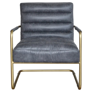 Peyton Bonded Leather Chair – Modern Vintage Design with Channel Tufting and Elegant Gold Finish