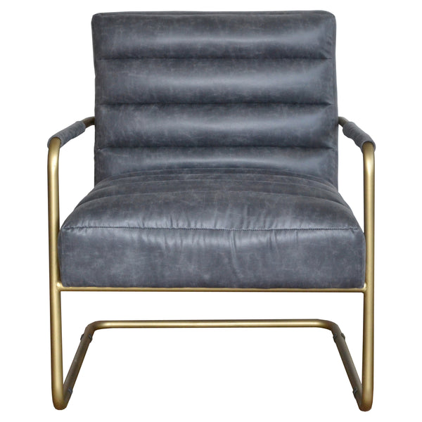 Peyton Bonded Leather Chair – Modern Vintage Design with Channel Tufting and Elegant Gold Finish