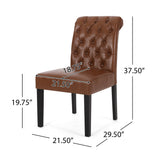 Elwood Contemporary Tufted Rolltop Dining Chairs, Cognac Brown Faux Leather and Matte Black Noble House