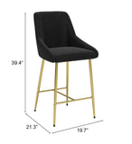 Zuo Modern Madelaine 100% Polyester, Plywood, Steel Modern Commercial Grade Counter Stool Black, Gold 100% Polyester, Plywood, Steel