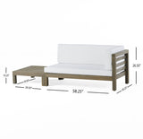 Oana Outdoor Acacia Wood Right Arm Loveseat and Coffee Table Set with Cushion, Gray and White Noble House