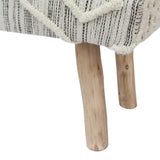 Laveta Handcrafted Boho Wool and Cotton Rectangular Bench, Ivory Knit and Natural Noble House
