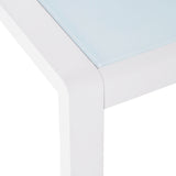 Cape Coral Outdoor Aluminum Side Table with Glass Top, Matte White and White Finish Noble House