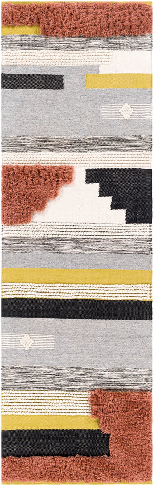 Yuva YUV-2300 Global Recycled PET Yarn Rug YUV2300-268 Rust, Bright Yellow, Black, Medium Gray, Cream 100% Recycled PET Yarn 2'6" x 8'