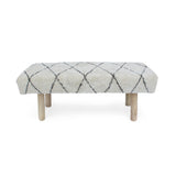 Laveta Handcrafted Boho Cotton Rectangular Bench, Ivory, Brown, and Natural