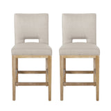 Noble House Coloma Contemporary Fabric Upholstered 27 Inch Counter Stools (Set of 2), Wheat and Weathered Natural
