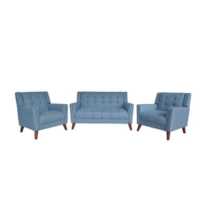 Candace Mid Century Modern Fabric Arm Chair and Loveseat Set, Blue