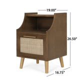 Boyes Contemporary End Table with Hutch, Walnut, Natural, and Antique Gold Noble House