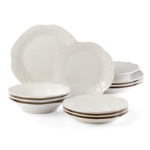 French Perle 12-Piece Plate & Bowl Dinnerware Set