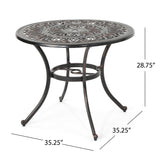 Noble House Tucson Outdoor 4-Seater Cast Aluminum Round-Table Dining Set, Shiny Copper