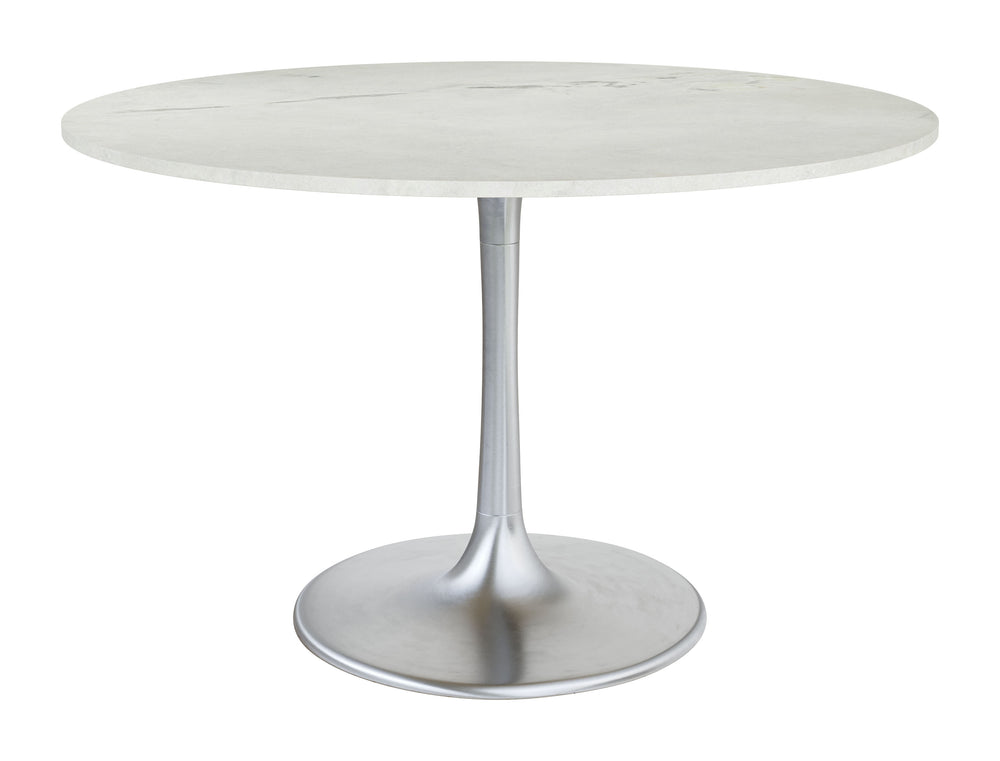 Zuo Modern Gotham Marble, MDF, Iron, Aluminum Modern Commercial Grade Dining Table White, Silver Marble, MDF, Iron, Aluminum