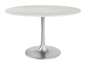 Zuo Modern Gotham Marble, MDF, Iron, Aluminum Modern Commercial Grade Dining Table White, Silver Marble, MDF, Iron, Aluminum