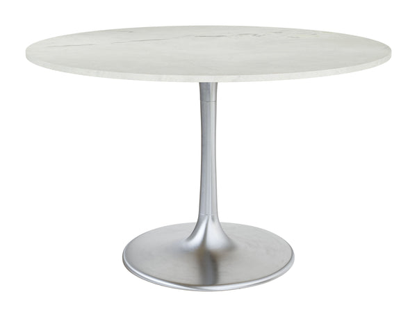 Zuo Modern Gotham Marble, MDF, Iron, Aluminum Modern Commercial Grade Dining Table White, Silver Marble, MDF, Iron, Aluminum